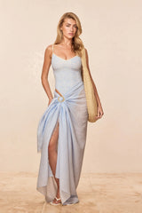 St. Tropez Sarong - Sky Gingham Crinkle Linen