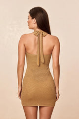 Waikiki Mini Dress - Antique Gold Lurex Lace Crochet