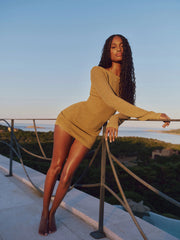 Bodrum Mini Dress - Antique Gold Lurex Lace Crochet