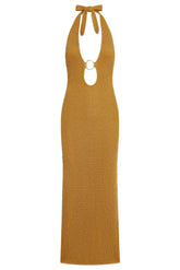 Montego Halter Dress - Antique Gold Lurex Lace Crochet