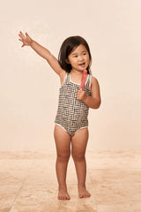 Corfu One Piece Kids - Black Gingham