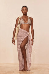 St. Tropez Sarong - Husk Geo Crinkle Linen