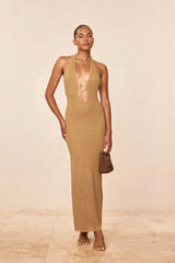 Montego Halter Dress - Antique Gold Lurex Lace Crochet