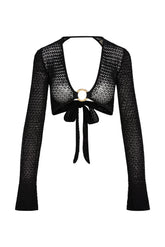Montego Crop Top - Black Lace Crochet