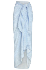 St. Tropez Sarong - Sky Gingham Crinkle Linen