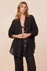 Barcelona Tunic - Black Crinkle Linen