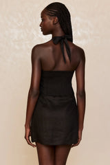 Montserrat Mini Dress - Black Linen