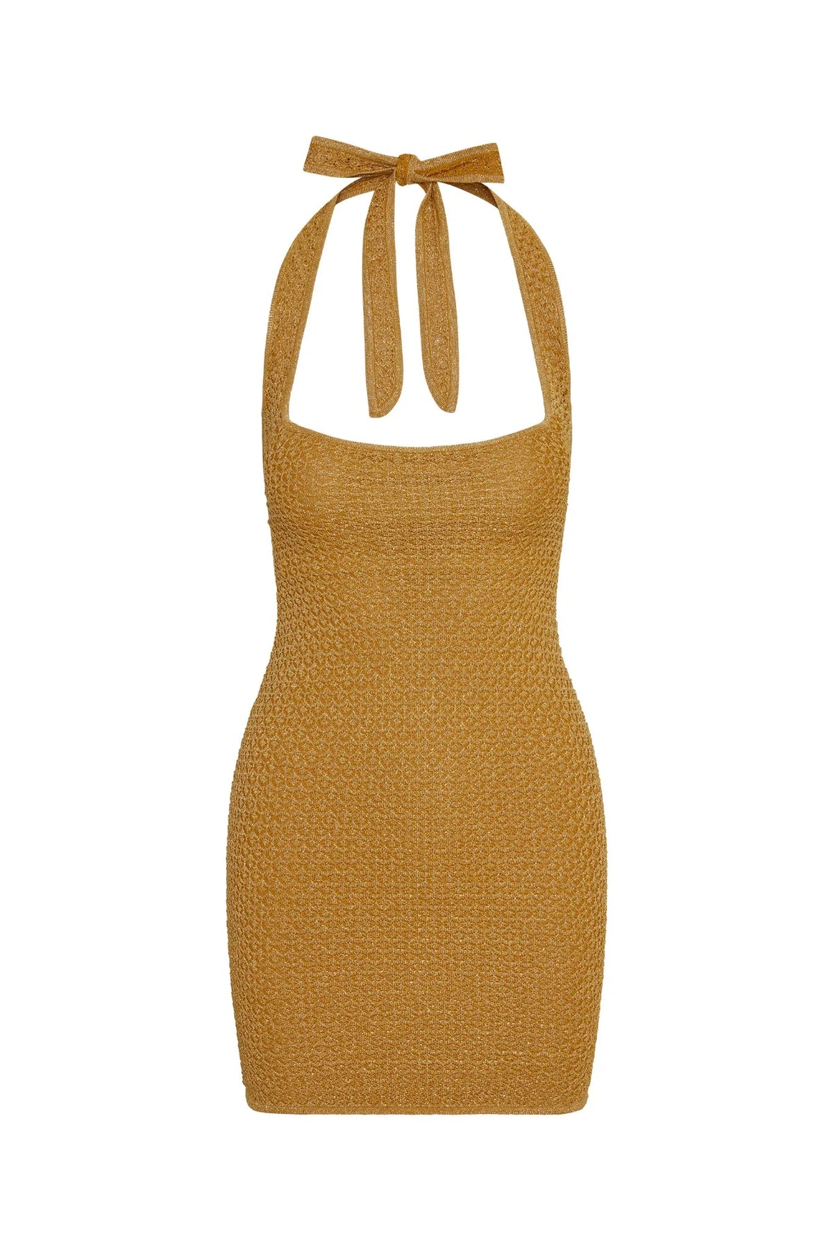 Waikiki Mini Dress - Antique Gold Lurex Lace Crochet