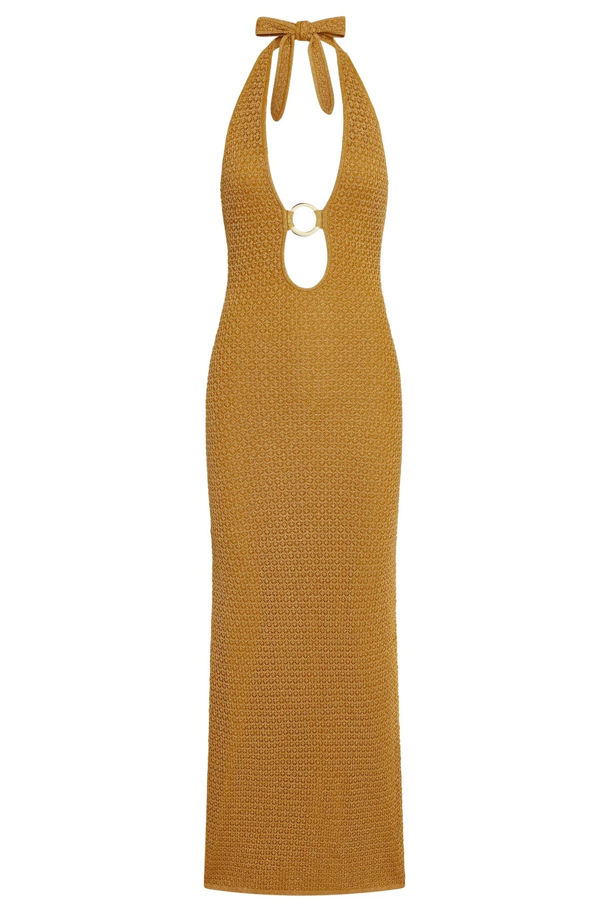 Montego Halter Dress - Antique Gold Lurex Lace Crochet
