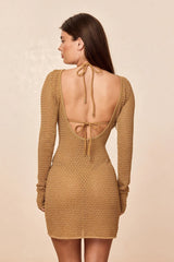 Bodrum Mini Dress - Antique Gold Lurex Lace Crochet