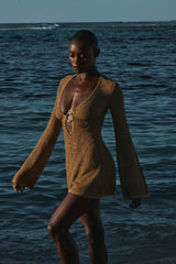 Montego Mini Dress - Antique Gold Lace Crochet