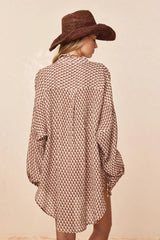 Barcelona Tunic - Husk Geo Crinkle Linen