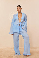 Belize Pant - Sky Crinkle Linen