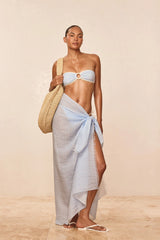 St. Tropez Sarong - Sky Gingham Crinkle Linen