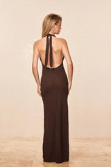 Montego Halter Dress - Espresso Lace Crochet
