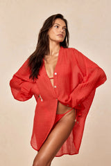 Barcelona Tunic - Chili Pepper Crinkle Linen